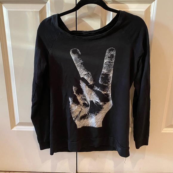 Peace sign appears painted in white. Thin over the head sweatshirt - Picture 4 of 12